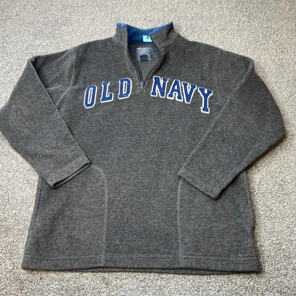 vtg y2k Old Navy Sweatshirt Youth 10 Gray Quarter Zip Pullover Embroidered Logo